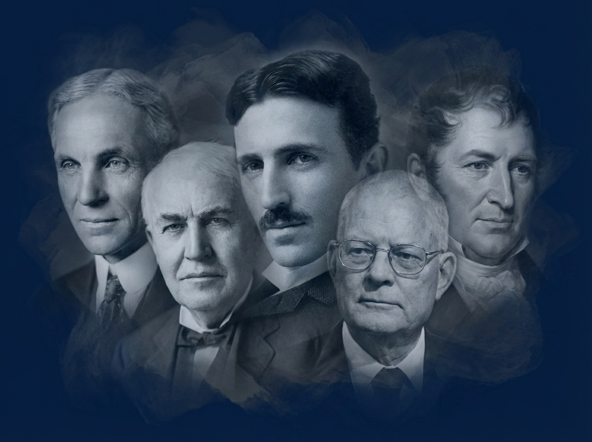 Great minds in manufacturing and science: Ford, Edison, Tesla, Deming, Whitney